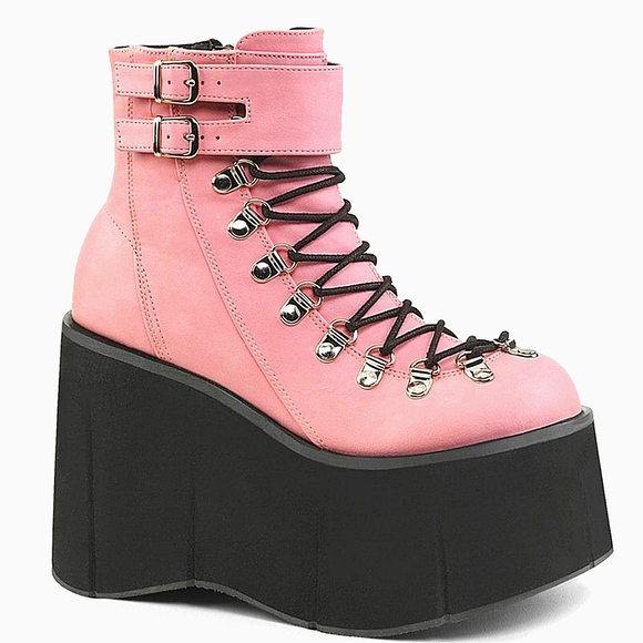 Demonia Shoes - Demonia sz9 Kera-21 Pink platform ankle boots with Zippers